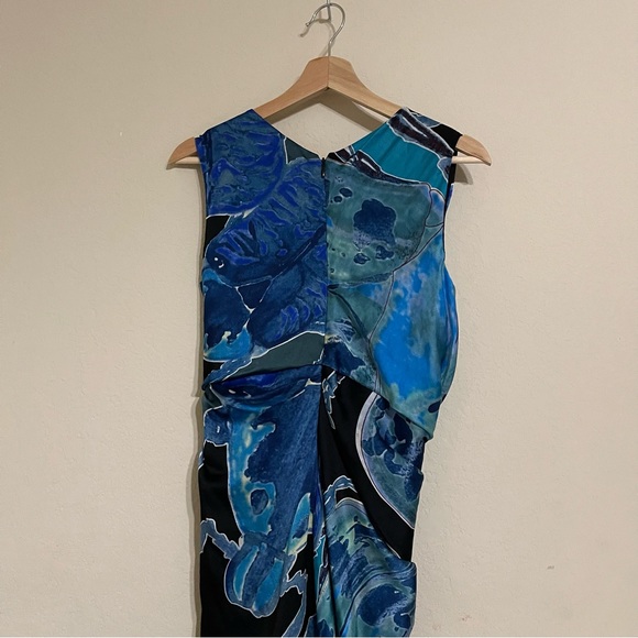 DVF Blue Silk Floral Weslie Drape Dress - Picture 10 of 11